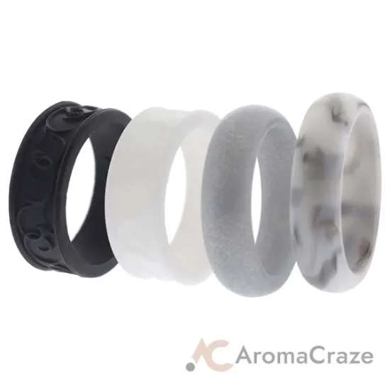 Picture of Silicone Wedding Flower Ring Set - Black-White by ROQ for Women - 4 x 6 mm Ring