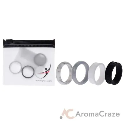 Picture of Silicone Wedding Flower Ring Set - Black-White by ROQ for Women - 4 x 7 mm Ring