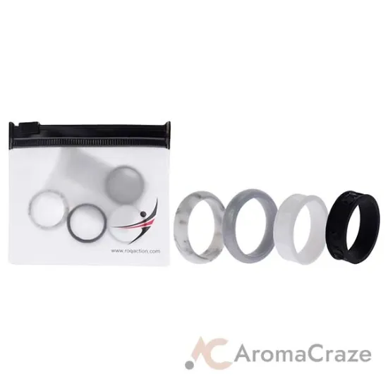 Picture of Silicone Wedding Flower Ring Set - Black-White by ROQ for Women - 4 x 7 mm Ring