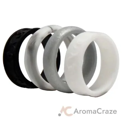 Picture of Silicone Wedding Flower Ring Set - Black-White by ROQ for Women - 4 x 8 mm Ring