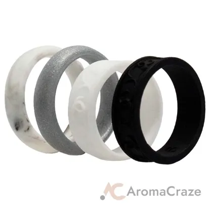 Picture of Silicone Wedding Flower Ring Set - Black-White by ROQ for Women - 4 x 9 mm Ring