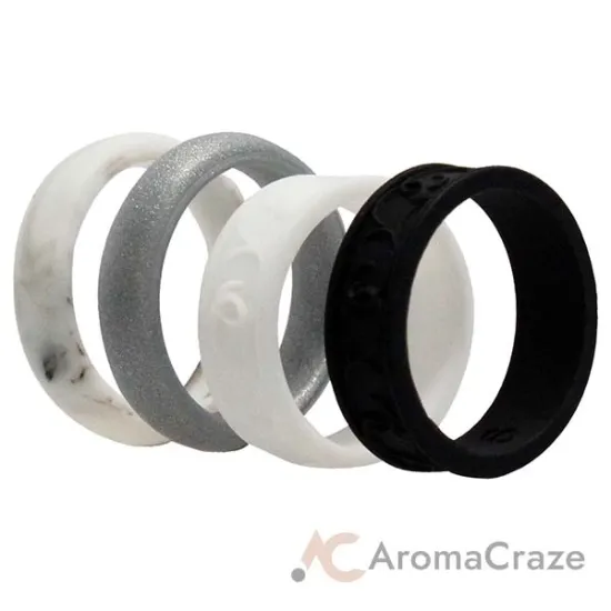 Picture of Silicone Wedding Flower Ring Set - Black-White by ROQ for Women - 4 x 9 mm Ring