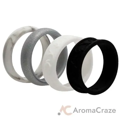 Picture of Silicone Wedding Flower Ring Set - Black-White by ROQ for Women - 4 x 10 mm Ring