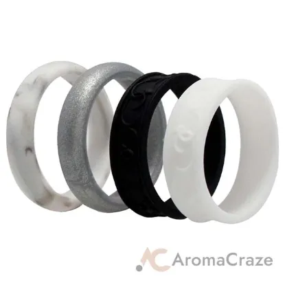 Picture of Silicone Wedding Flower Ring Set - Black-White by ROQ for Women - 4 x 11 mm Ring