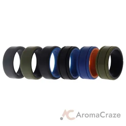 Picture of Silicone Wedding 2Layer Lines Ring Set - Green by ROQ for Men - 6 x 7 mm Ring