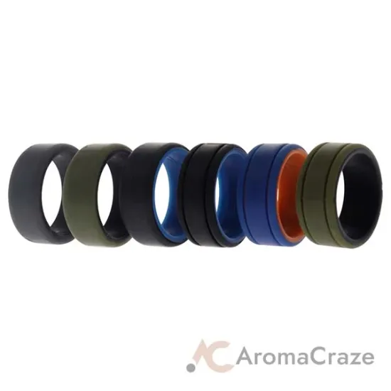 Picture of Silicone Wedding 2Layer Lines Ring Set - Green by ROQ for Men - 6 x 7 mm Ring