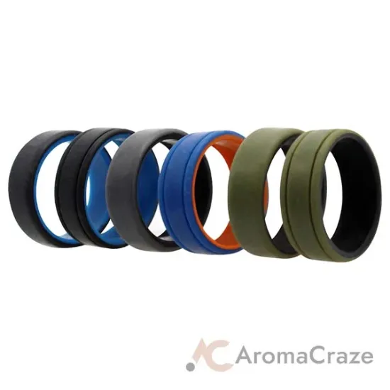 Picture of Silicone Wedding 2Layer Lines Ring Set - Green by ROQ for Men - 6 x 12 mm Ring