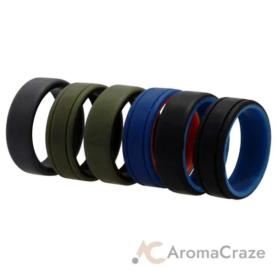 Picture of Silicone Wedding 2Layer Lines Ring Set - Green by ROQ for Men - 6 x 13 mm Ring