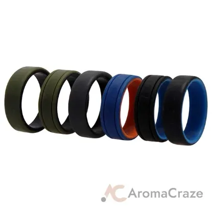 Picture of Silicone Wedding 2Layer Lines Ring Set - Green by ROQ for Men - 6 x 16 mm Ring