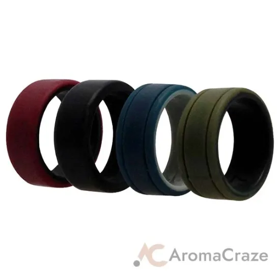 Picture of Silicone Wedding 2Layer Lines Ring Set - Bordo by ROQ for Men - 4 x 7 mm Ring