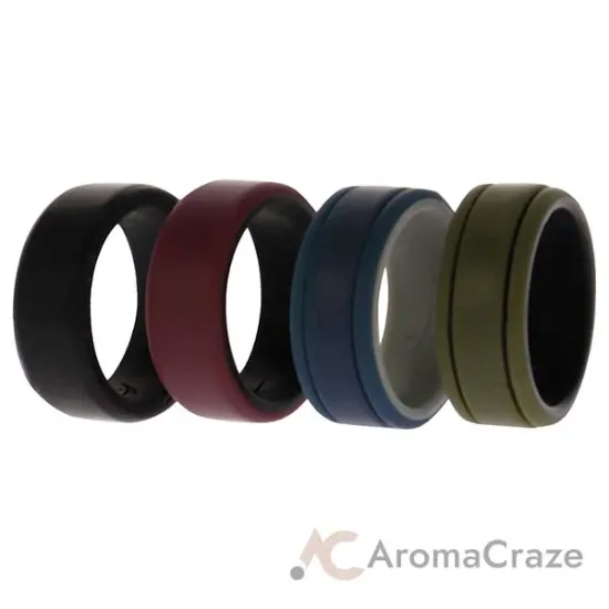 Picture of Silicone Wedding 2Layer Lines Ring Set - Bordo by ROQ for Men - 4 x 8 mm Ring