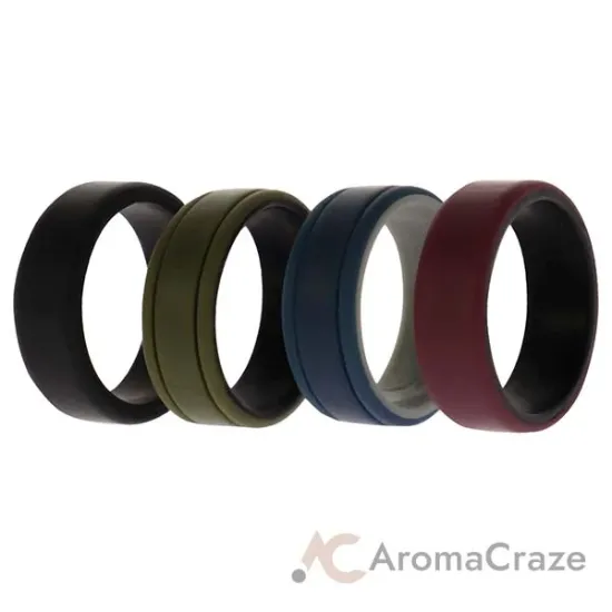 Picture of Silicone Wedding 2Layer Lines Ring Set - Bordo by ROQ for Men - 4 x 12 mm Ring