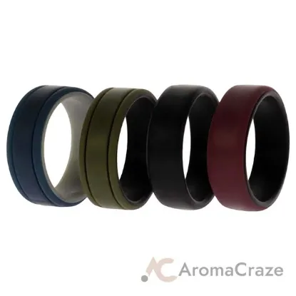 Picture of Silicone Wedding 2Layer Lines Ring Set - Bordo by ROQ for Men - 4 x 14 mm Ring