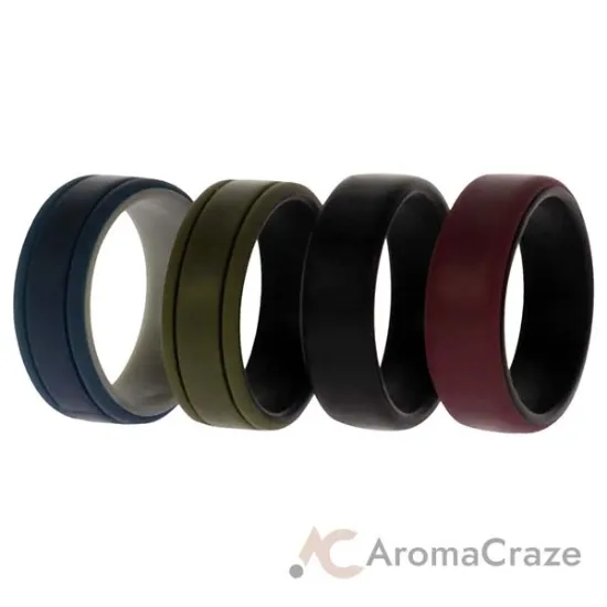 Picture of Silicone Wedding 2Layer Lines Ring Set - Bordo by ROQ for Men - 4 x 14 mm Ring
