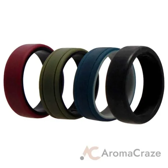 Picture of Silicone Wedding 2Layer Lines Ring Set - Bordo by ROQ for Men - 4 x 15 mm Ring