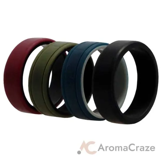 Picture of Silicone Wedding 2Layer Lines Ring Set - Bordo by ROQ for Men - 4 x 16 mm Ring