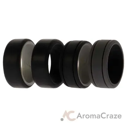 Picture of Silicone Wedding 2Layer Lines Ring Set - Black by ROQ for Men - 4 x 7 mm Ring