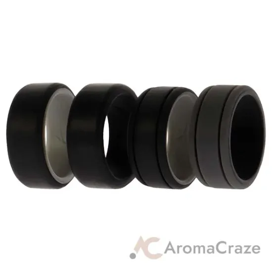 Picture of Silicone Wedding 2Layer Lines Ring Set - Black by ROQ for Men - 4 x 7 mm Ring