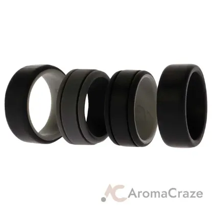Picture of Silicone Wedding 2Layer Lines Ring Set - Black by ROQ for Men - 4 x 8 mm Ring