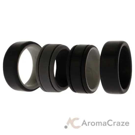 Picture of Silicone Wedding 2Layer Lines Ring Set - Black by ROQ for Men - 4 x 8 mm Ring