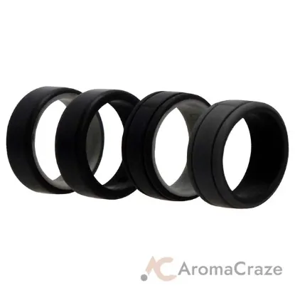 Picture of Silicone Wedding 2Layer Lines Ring Set - Black by ROQ for Men - 4 x 9 mm Ring