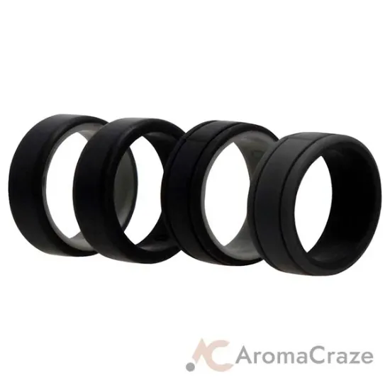 Picture of Silicone Wedding 2Layer Lines Ring Set - Black by ROQ for Men - 4 x 9 mm Ring