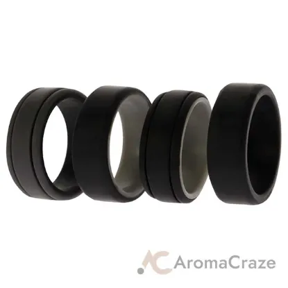 Picture of Silicone Wedding 2Layer Lines Ring Set - Black by ROQ for Men - 4 x 10 mm Ring