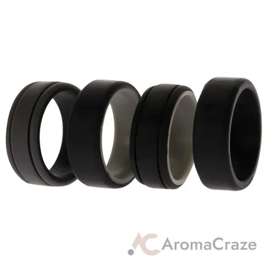 Picture of Silicone Wedding 2Layer Lines Ring Set - Black by ROQ for Men - 4 x 10 mm Ring