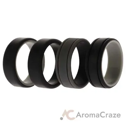Picture of Silicone Wedding 2Layer Lines Ring Set - Black by ROQ for Men - 4 x 12 mm Ring