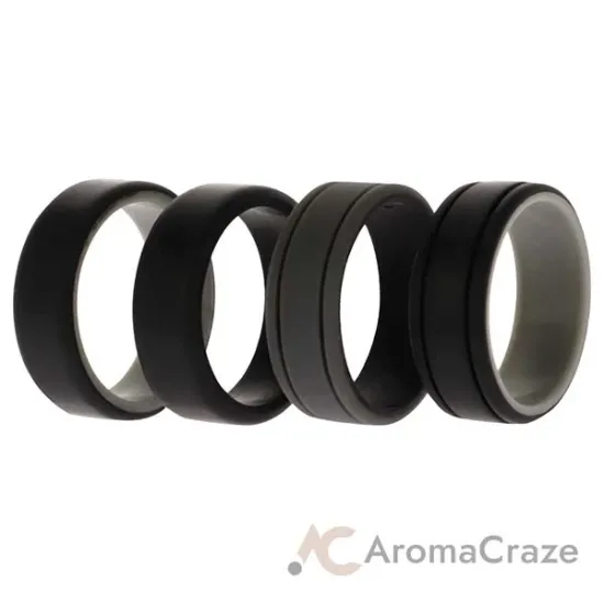Picture of Silicone Wedding 2Layer Lines Ring Set - Black by ROQ for Men - 4 x 12 mm Ring