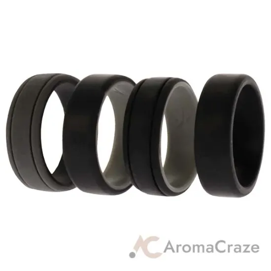 Picture of Silicone Wedding 2Layer Lines Ring Set - Black by ROQ for Men - 4 x 13 mm Ring