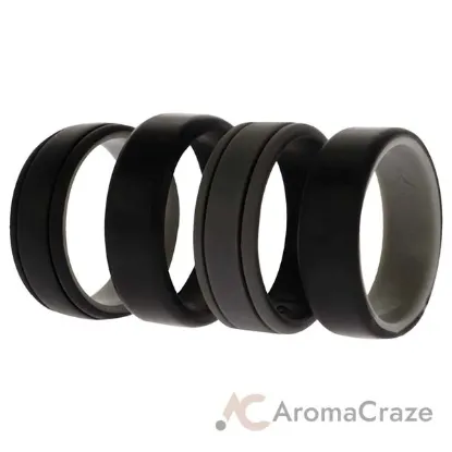 Picture of Silicone Wedding 2Layer Lines Ring Set - Black by ROQ for Men - 4 x 14 mm Ring
