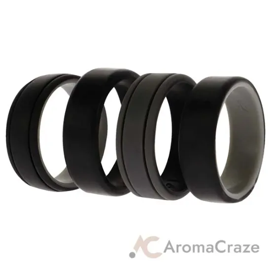 Picture of Silicone Wedding 2Layer Lines Ring Set - Black by ROQ for Men - 4 x 14 mm Ring