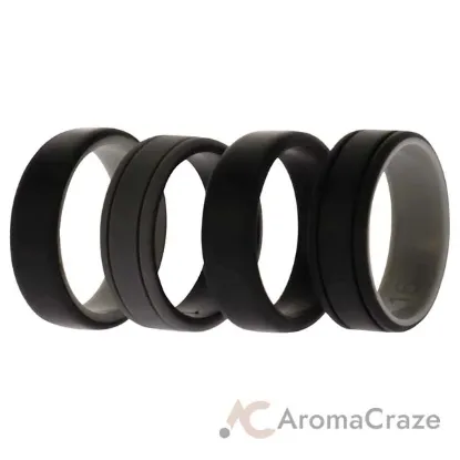 Picture of Silicone Wedding 2Layer Lines Ring Set - Black by ROQ for Men - 4 x 16 mm Ring