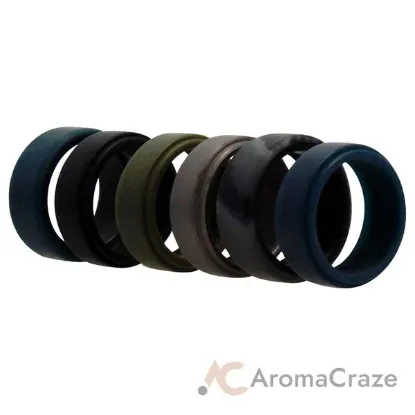 Picture of Silicone Wedding 2Layer Beveled 8mm Ring Set - Black-Camo by ROQ for Men - 6 x 7 mm Ring