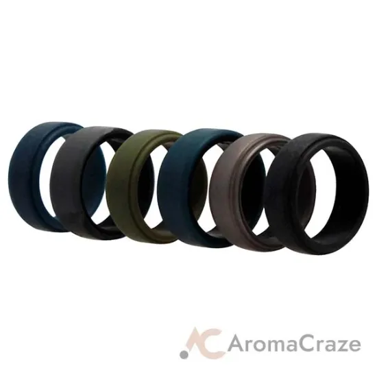 Picture of Silicone Wedding 2Layer Beveled 8mm Ring Set - Black-Camo by ROQ for Men - 6 x 8 mm Ring