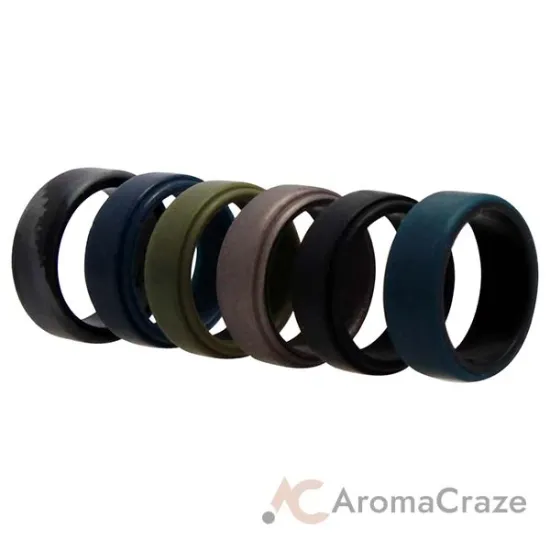 Picture of Silicone Wedding 2Layer Beveled 8mm Ring Set - Black-Camo by ROQ for Men - 6 x 9 mm Ring