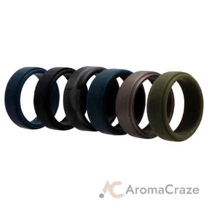 Picture of Silicone Wedding 2Layer Beveled 8mm Ring Set - Black-Camo by ROQ for Men - 6 x 10 mm Ring