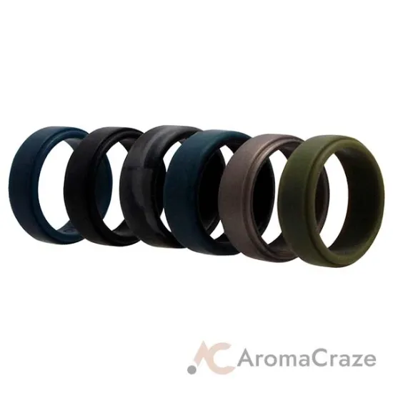 Picture of Silicone Wedding 2Layer Beveled 8mm Ring Set - Black-Camo by ROQ for Men - 6 x 10 mm Ring