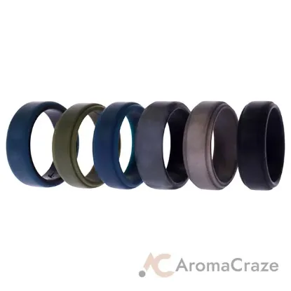 Picture of Silicone Wedding 2Layer Beveled 8mm Ring Set - Black-Camo by ROQ for Men - 6 x 11 mm Ring