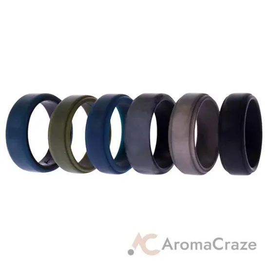 Picture of Silicone Wedding 2Layer Beveled 8mm Ring Set - Black-Camo by ROQ for Men - 6 x 11 mm Ring