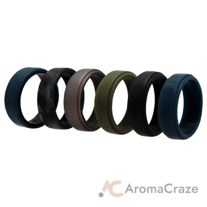 Picture of Silicone Wedding 2Layer Beveled 8mm Ring Set - Black-Camo by ROQ for Men - 6 x 12 mm Ring