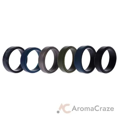 Picture of Silicone Wedding 2Layer Beveled 8mm Ring Set - Black-Camo by ROQ for Men - 6 x 13 mm Ring