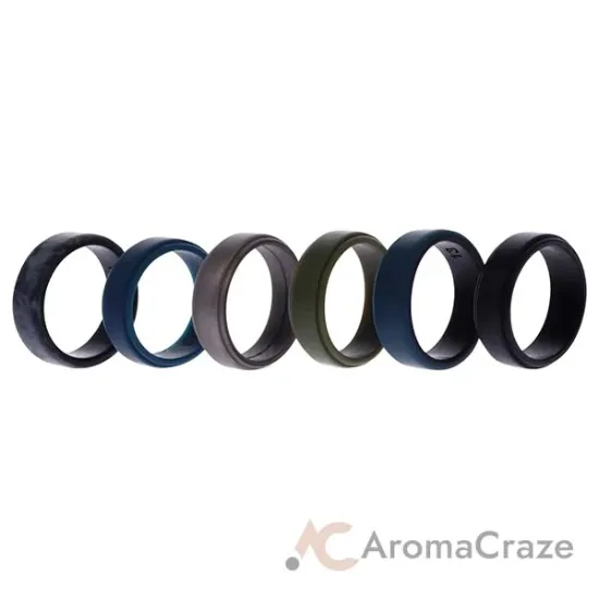 Picture of Silicone Wedding 2Layer Beveled 8mm Ring Set - Black-Camo by ROQ for Men - 6 x 13 mm Ring
