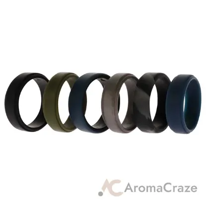 Picture of Silicone Wedding 2Layer Beveled 8mm Ring Set - Black-Camo by ROQ for Men - 6 x 14 mm Ring