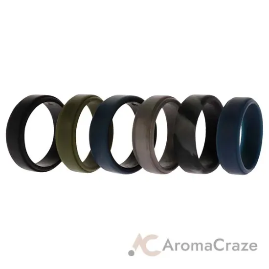 Picture of Silicone Wedding 2Layer Beveled 8mm Ring Set - Black-Camo by ROQ for Men - 6 x 14 mm Ring