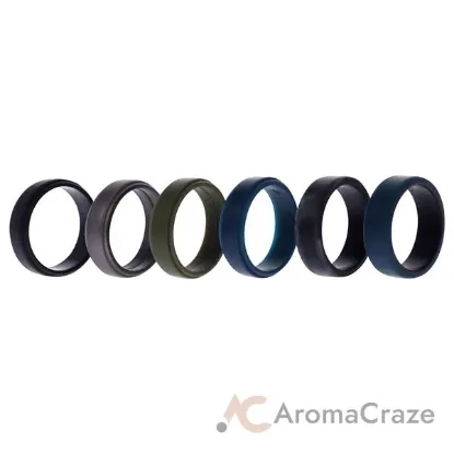 Picture of Silicone Wedding 2Layer Beveled 8mm Ring Set - Black-Camo by ROQ for Men - 6 x 15 mm Ring