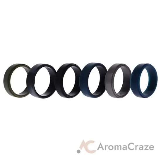 Picture of Silicone Wedding 2Layer Beveled 8mm Ring Set - Black-Camo by ROQ for Men - 6 x 16 mm Ring