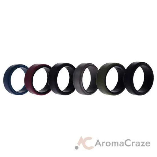 Picture of Silicone Wedding 2Layer Beveled 8mm Ring Set - Blue by ROQ for Men - 6 x 7 mm Ring