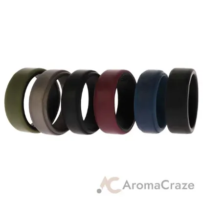 Picture of Silicone Wedding 2Layer Beveled 8mm Ring Set - Blue by ROQ for Men - 6 x 10 mm Ring